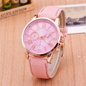 Multi Dials Roman Character Design Candy Color Fashion Wrist Watch - Pink