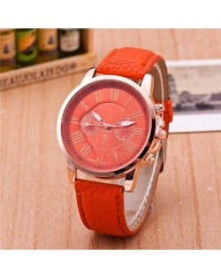 Multi Dials Roman Character Design Candy Color Fashion Wrist Watch - Orange