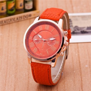 Multi Dials Roman Character Design Candy Color Fashion Wrist Watch - Orange