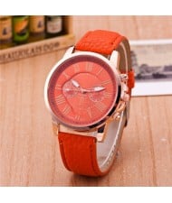 Multi Dials Roman Character Design Candy Color Fashion Wrist Watch - Orange