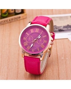 Multi Dials Roman Character Design Candy Color Fashion Wrist Watch - Rose