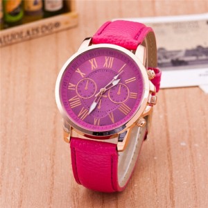Multi Dials Roman Character Design Candy Color Fashion Wrist Watch - Rose