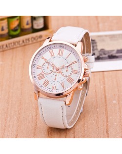 Multi Dials Roman Character Design Candy Color Fashion Wrist Watch - White