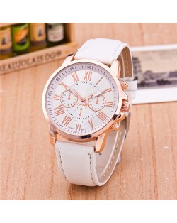 Multi Dials Roman Character Design Candy Color Fashion Wrist Watch - White