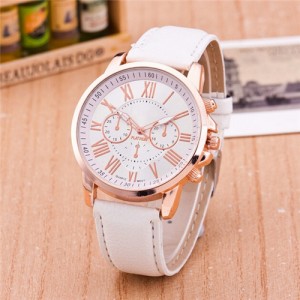Multi Dials Roman Character Design Candy Color Fashion Wrist Watch - White