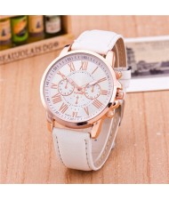 Multi Dials Roman Character Design Candy Color Fashion Wrist Watch - White