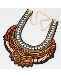 Mini Beads and Studs Inlaid Bohemian Fashion Necklace - Yellow