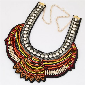 Mini Beads and Studs Inlaid Bohemian Fashion Necklace - Yellow