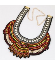 Mini Beads and Studs Inlaid Bohemian Fashion Necklace - Yellow