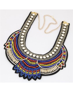 Mini Beads and Studs Inlaid Bohemian Fashion Necklace - Blue