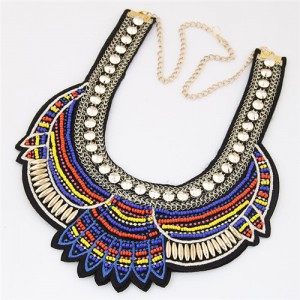 Mini Beads and Studs Inlaid Bohemian Fashion Necklace - Blue