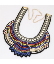 Mini Beads and Studs Inlaid Bohemian Fashion Necklace - Blue