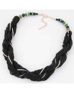 Bohemian Fashion Mini Beads Weaving Style Costume Necklace - Black
