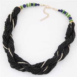 Bohemian Fashion Mini Beads Weaving Style Costume Necklace - Black