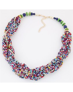 Bohemian Fashion Mini Beads Weaving Style Costume Necklace - Multicolor