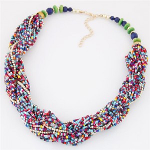 Bohemian Fashion Mini Beads Weaving Style Costume Necklace - Multicolor