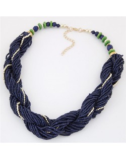 Bohemian Fashion Mini Beads Weaving Style Costume Necklace - Dark Blue