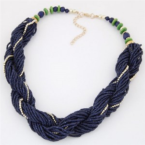 Bohemian Fashion Mini Beads Weaving Style Costume Necklace - Dark Blue