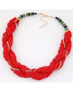 Bohemian Fashion Mini Beads Weaving Style Costume Necklace - Red