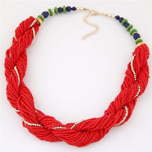 Bohemian Fashion Mini Beads Weaving Style Costume Necklace - Red