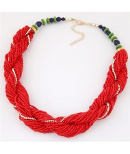 Bohemian Fashion Mini Beads Weaving Style Costume Necklace - Red