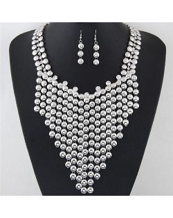 Rhinestone Embellished Alloy Studs Cluster Design Fashion Necklace and Earrings Set - Silver
