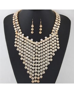 Rhinestone Embellished Alloy Studs Cluster Design Fashion Necklace and Earrings Set - Golden