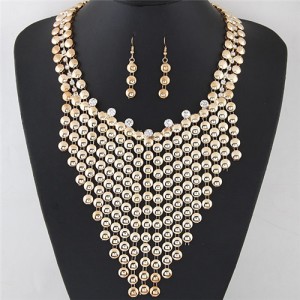 Rhinestone Embellished Alloy Studs Cluster Design Fashion Necklace and Earrings Set - Golden