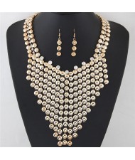 Rhinestone Embellished Alloy Studs Cluster Design Fashion Necklace and Earrings Set - Golden