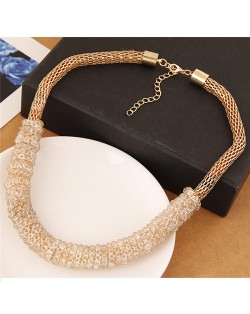 Rhinestone Beads Decorated Golden Bold Snake Chain Costume Fashion Necklace