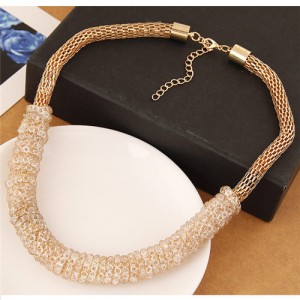 Rhinestone Beads Decorated Golden Bold Snake Chain Costume Fashion Necklace