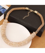Rhinestone Beads Decorated Golden Bold Snake Chain Costume Fashion Necklace