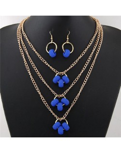 Resin Hoops Decoration Design Multi-layer Fashion Necklace and Earrings Set - Blue