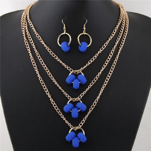 Resin Hoops Decoration Design Multi-layer Fashion Necklace and Earrings Set - Blue