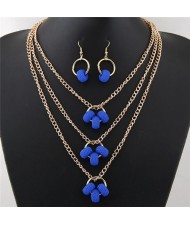 Resin Hoops Decoration Design Multi-layer Fashion Necklace and Earrings Set - Blue