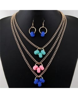 Resin Hoops Decoration Design Multi-layer Fashion Necklace and Earrings Set - Multicolor