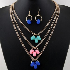 Resin Hoops Decoration Design Multi-layer Fashion Necklace and Earrings Set - Multicolor