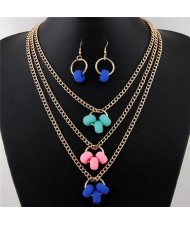 Resin Hoops Decoration Design Multi-layer Fashion Necklace and Earrings Set - Multicolor