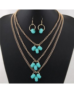 Resin Hoops Decoration Design Multi-layer Fashion Necklace and Earrings Set - Green