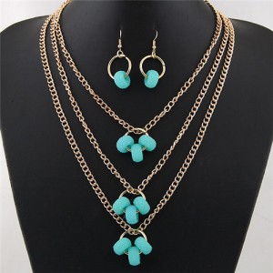 Resin Hoops Decoration Design Multi-layer Fashion Necklace and Earrings Set - Green