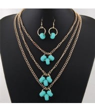 Resin Hoops Decoration Design Multi-layer Fashion Necklace and Earrings Set - Green