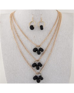Resin Hoops Decoration Design Multi-layer Fashion Necklace and Earrings Set - Black