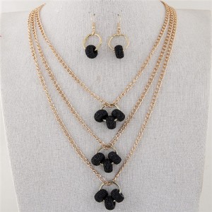 Resin Hoops Decoration Design Multi-layer Fashion Necklace and Earrings Set - Black