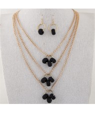 Resin Hoops Decoration Design Multi-layer Fashion Necklace and Earrings Set - Black
