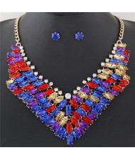 Brightful Resin Gems Floral Theme Fashion Short Necklace and Earrings Set - Multicolor
