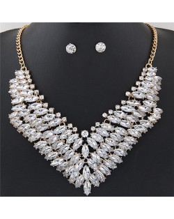Brightful Resin Gems Floral Theme Fashion Short Necklace and Earrings Set - White
