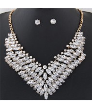Brightful Resin Gems Floral Theme Fashion Short Necklace and Earrings Set - White