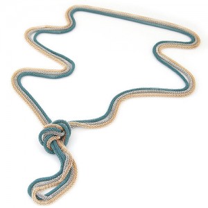 Triple Snake Chains Combo Design Costume Fashion Necklace - Green Silver and Golden