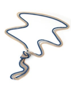 Triple Snake Chains Combo Design Costume Fashion Necklace - Blue Silver and Golden