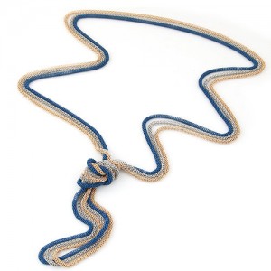 Triple Snake Chains Combo Design Costume Fashion Necklace - Blue Silver and Golden